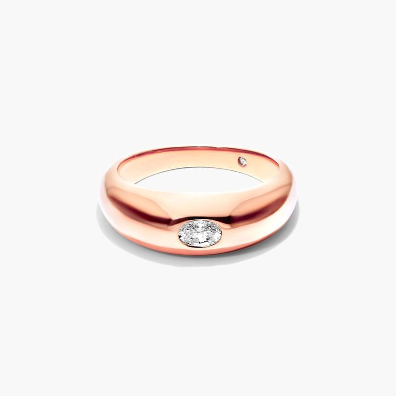 14K Rose Gold Oval Cut Diamond Dome Ring
