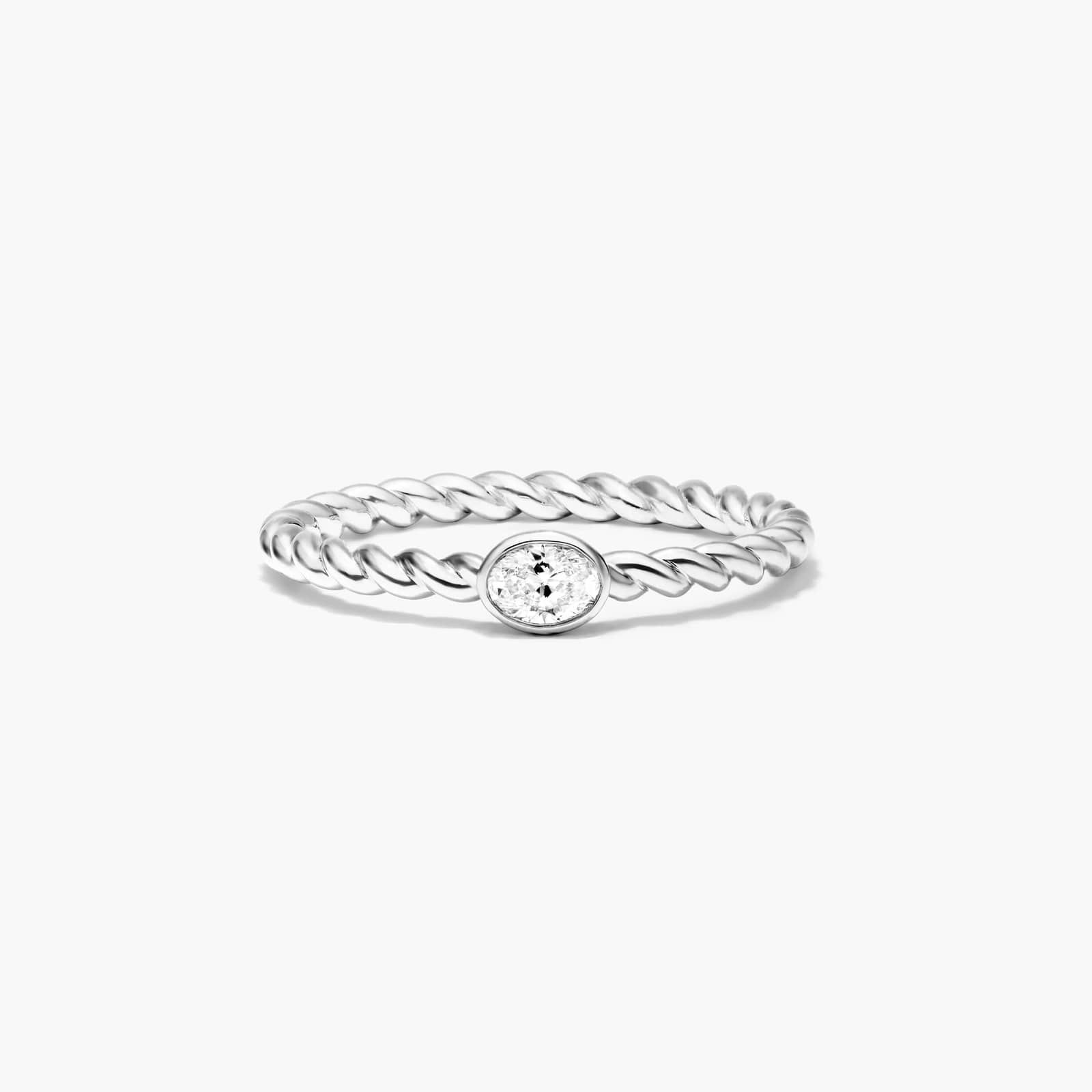 14K White Gold Oval Cut Diamond Solitaire Cable Ring Image-0