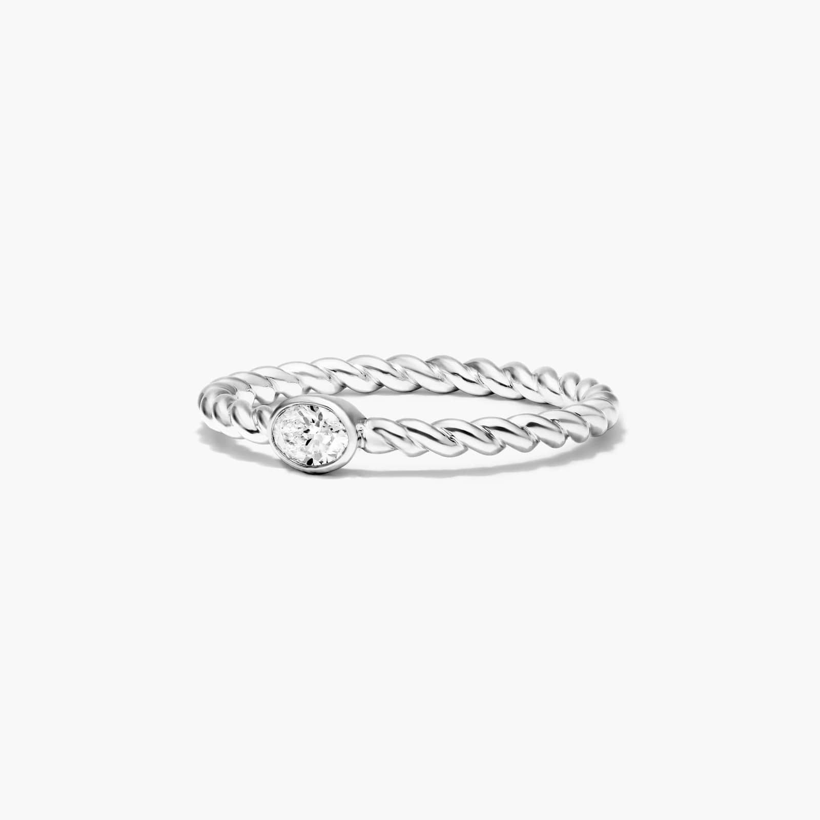 14K White Gold Oval Cut Diamond Solitaire Cable Ring Image-1