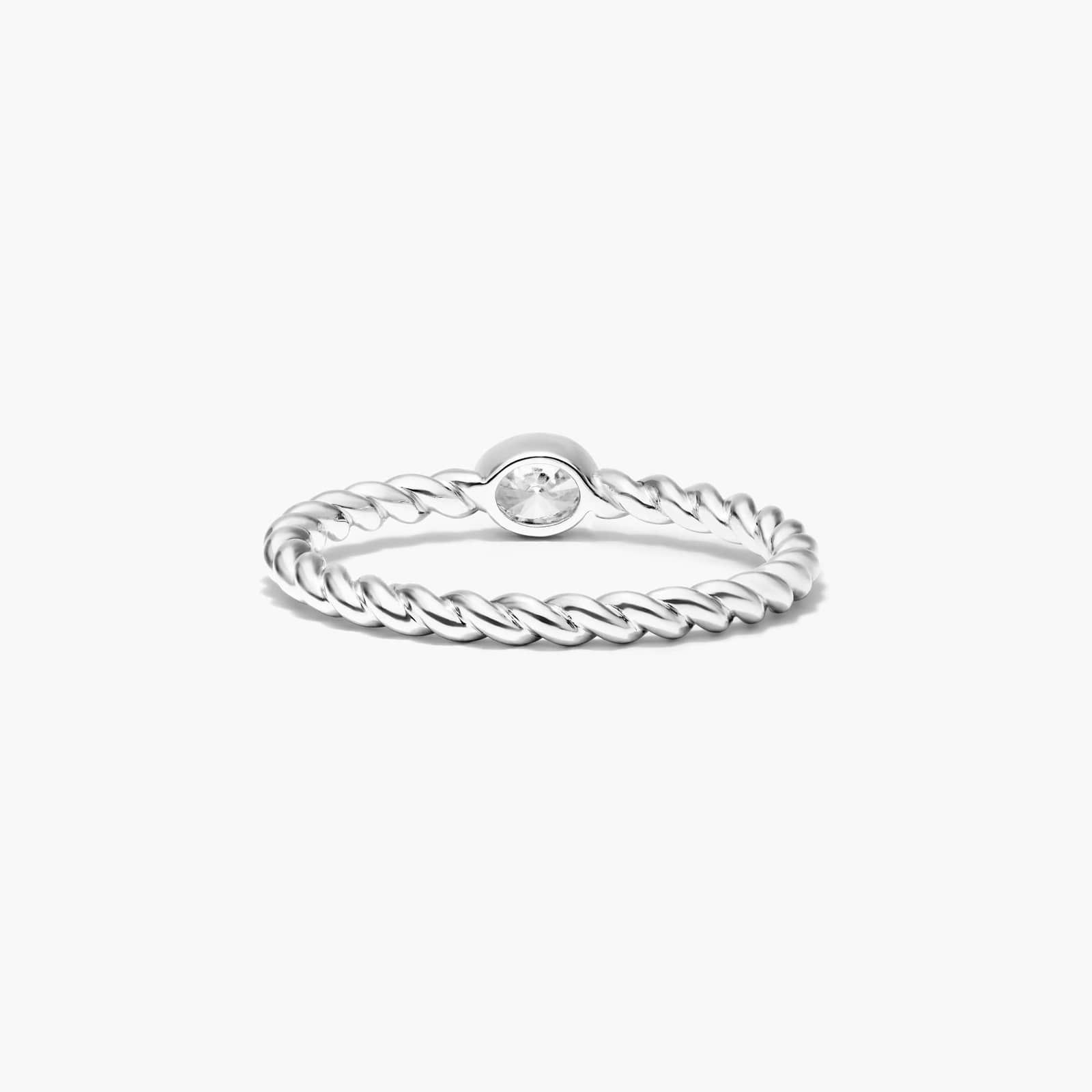 14K White Gold Oval Cut Diamond Solitaire Cable Ring Image-2