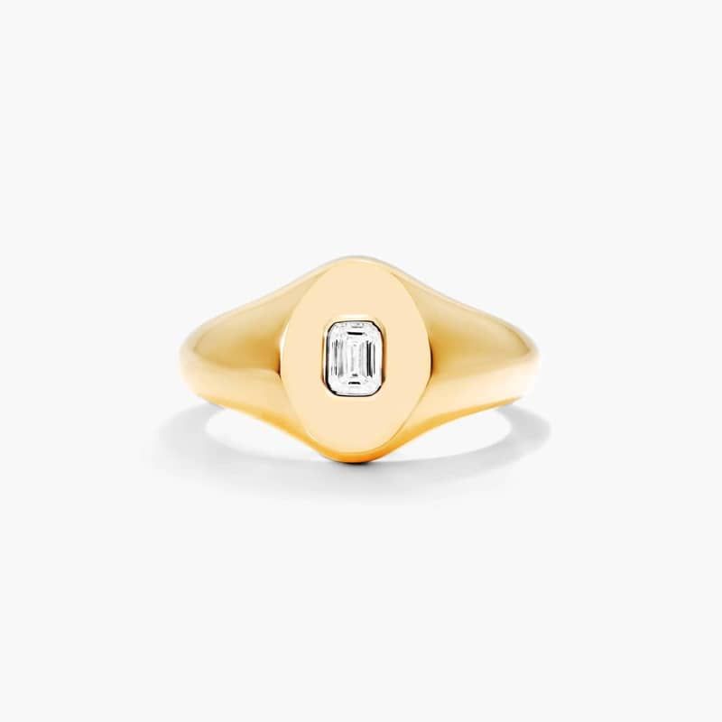 14K Yellow Gold Emerald Cut Diamond Signet Ring