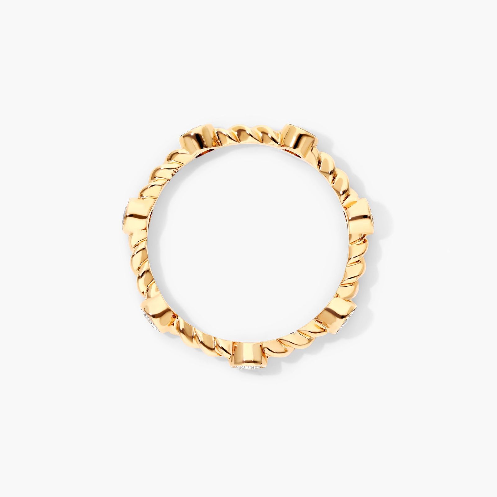 14K Yellow Gold Round Diamond Station Cable Ring Image-1