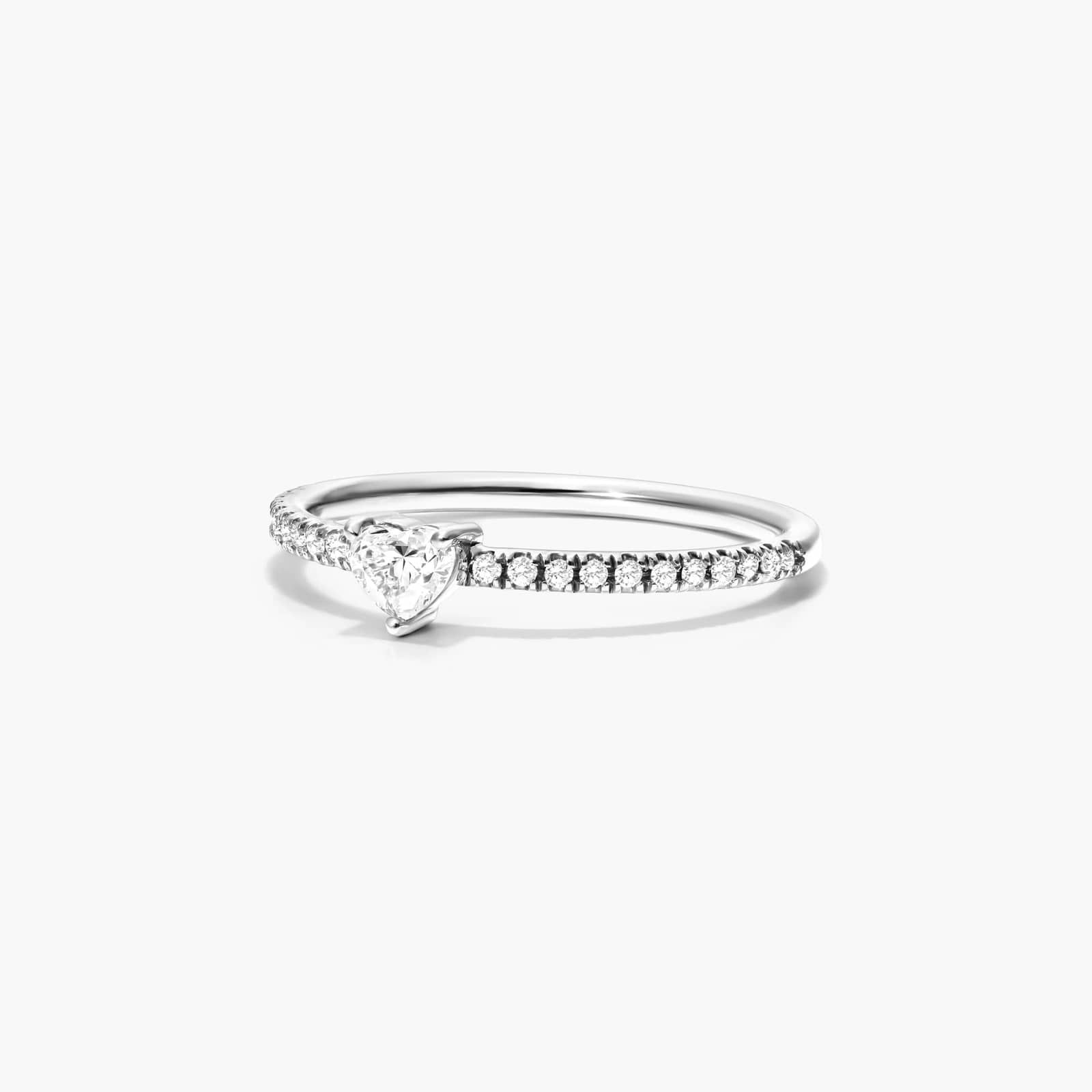 14K White Gold Petite Heart Shape Diamond Pavé Ring-81502w14