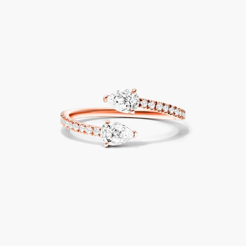 14K Rose Gold Pear Shape Diamond Pavé Open Ring