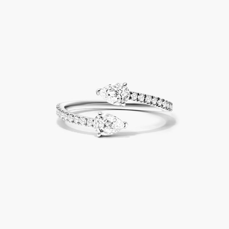 14K White Gold Pear Shape Diamond Pavé Open Ring