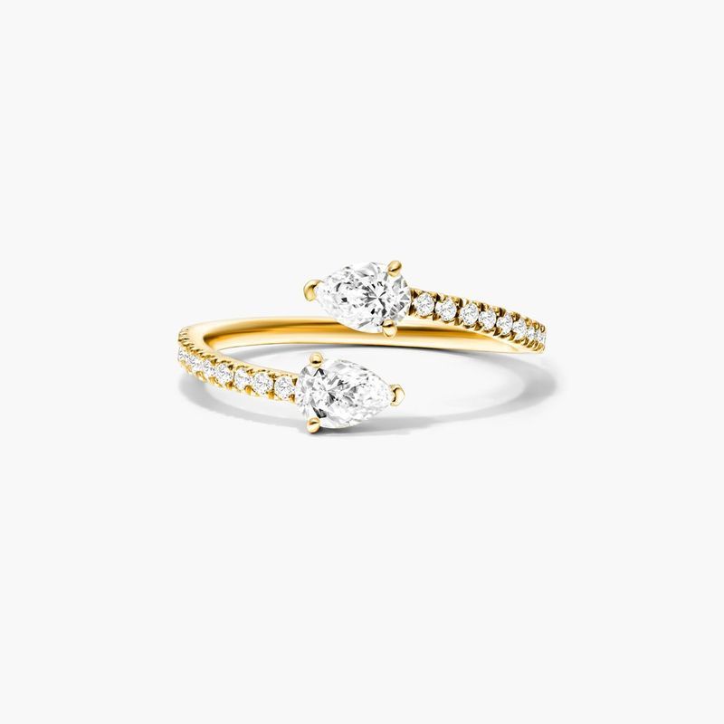 14K Yellow Gold Pear Shape Diamond Pavé Open Ring