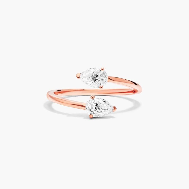 14K Rose Gold Pear Shape Diamond Sleek Open Ring