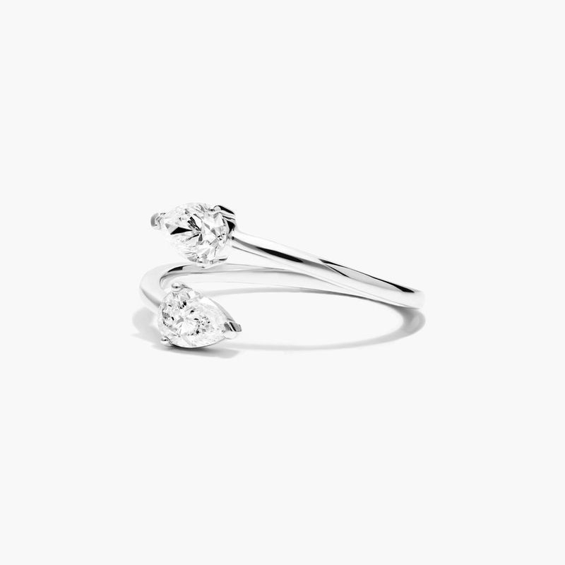 14K White Gold Pear Shape Diamond Sleek Open Ring