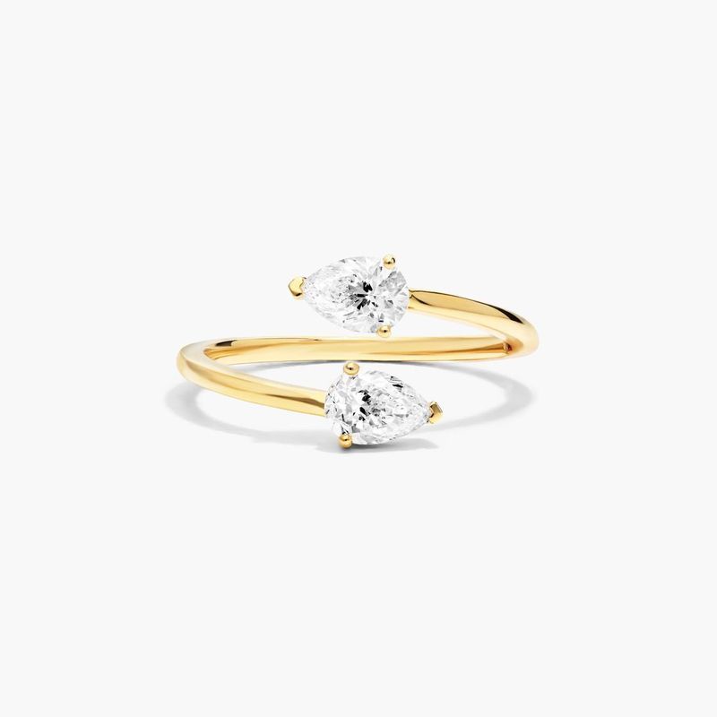 14K Yellow Gold Sleek Pear Shaped Diamond Open Ring