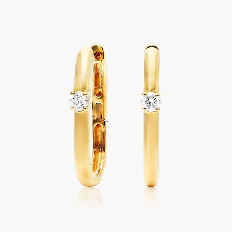 14K Yellow Gold Single Diamond Elongated Hoop by Brevani