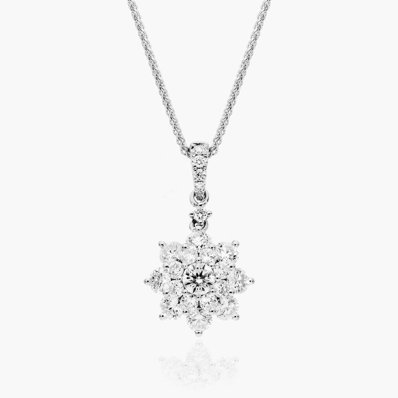 14K White Gold Dahlia Cluster Diamond Pendant