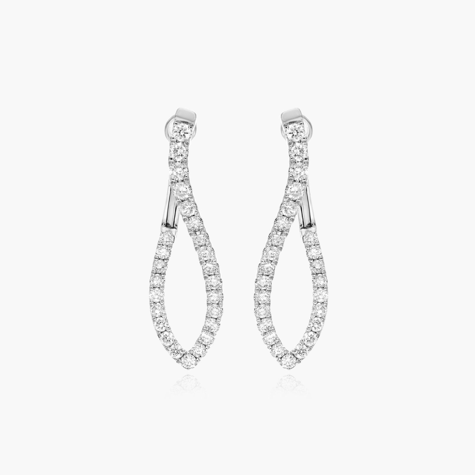 14K White Gold Twisted Diamond Hoop Earrings Image-0