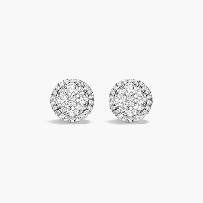 14K White Gold Round Composite Lab-Grown Diamond Cluster Earrings