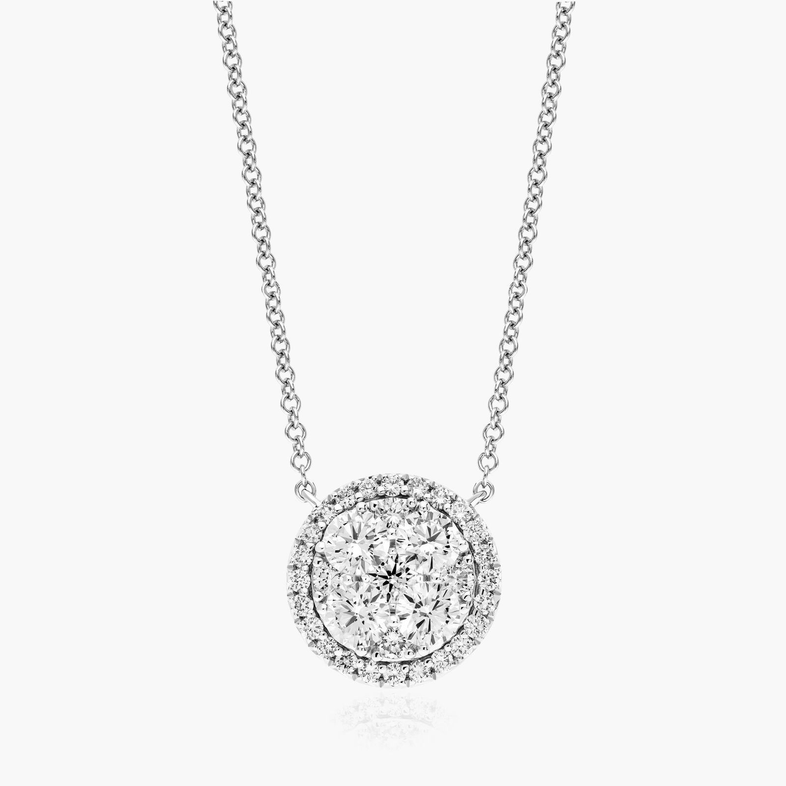 14K White Gold Round Composite Lab Created Diamond Necklace