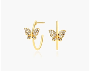 14K Yellow Gold Butterfly Hoop Earrings