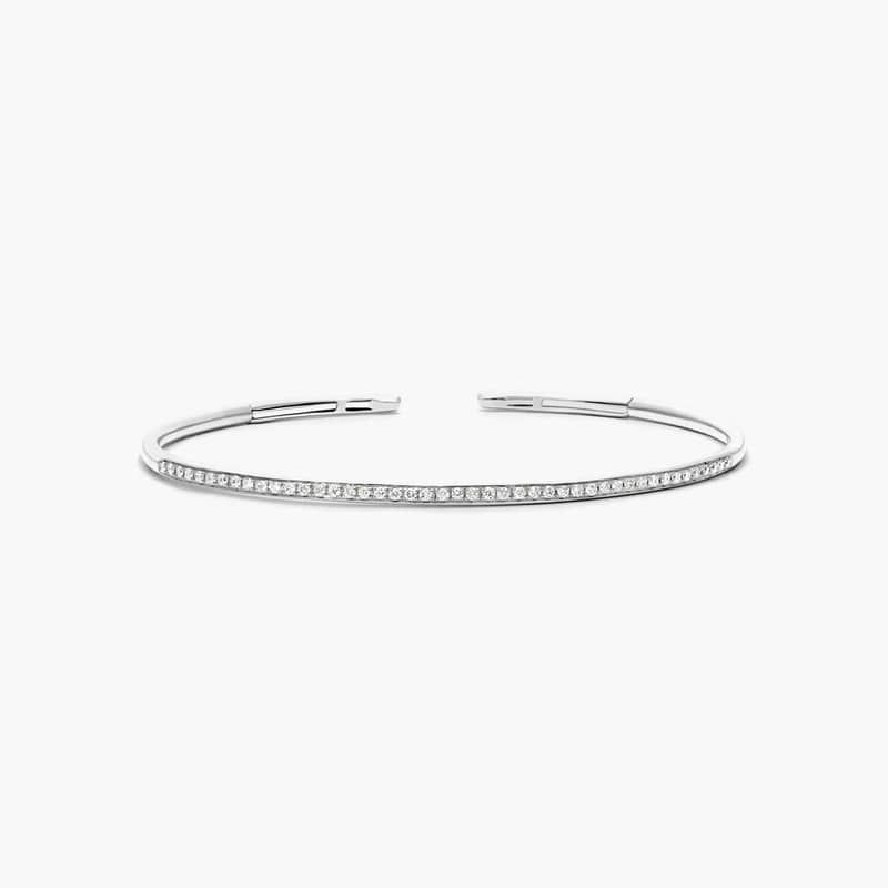 14K White Gold Diamond Row Cuff Bracelet