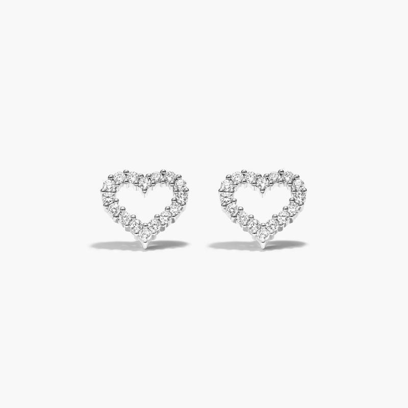 14K White Gold Petite Heart Diamond Earrings