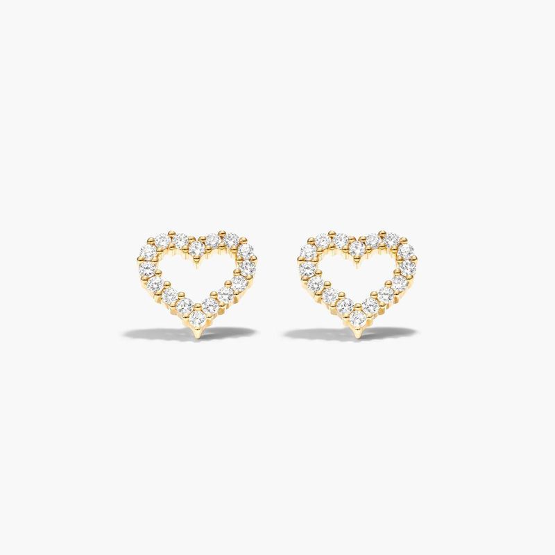 14K Yellow Gold Petite Heart Diamond Earrings