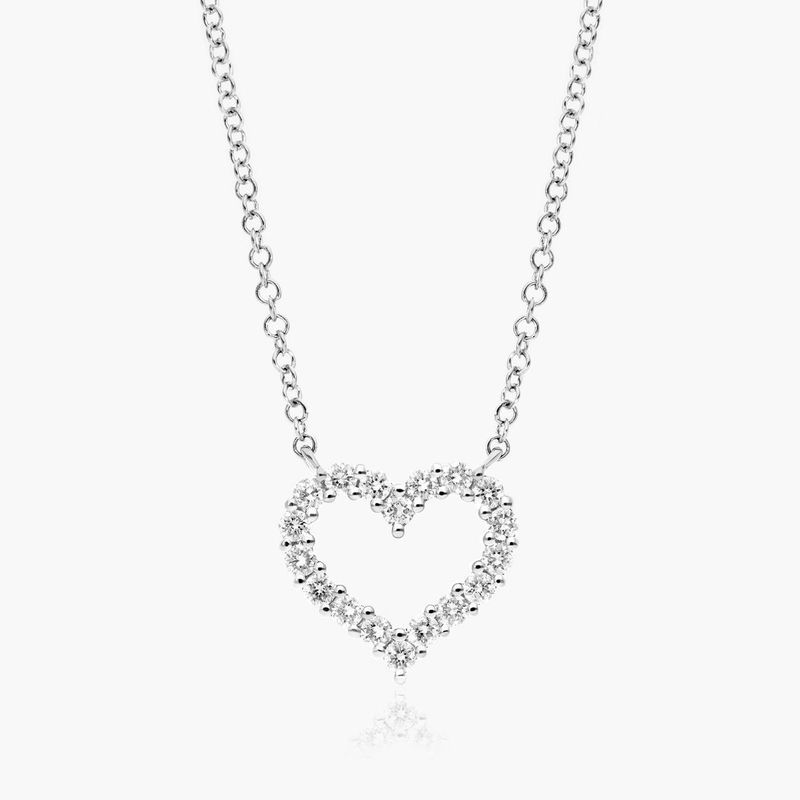 14K White Gold Petite Heart Diamond Necklace