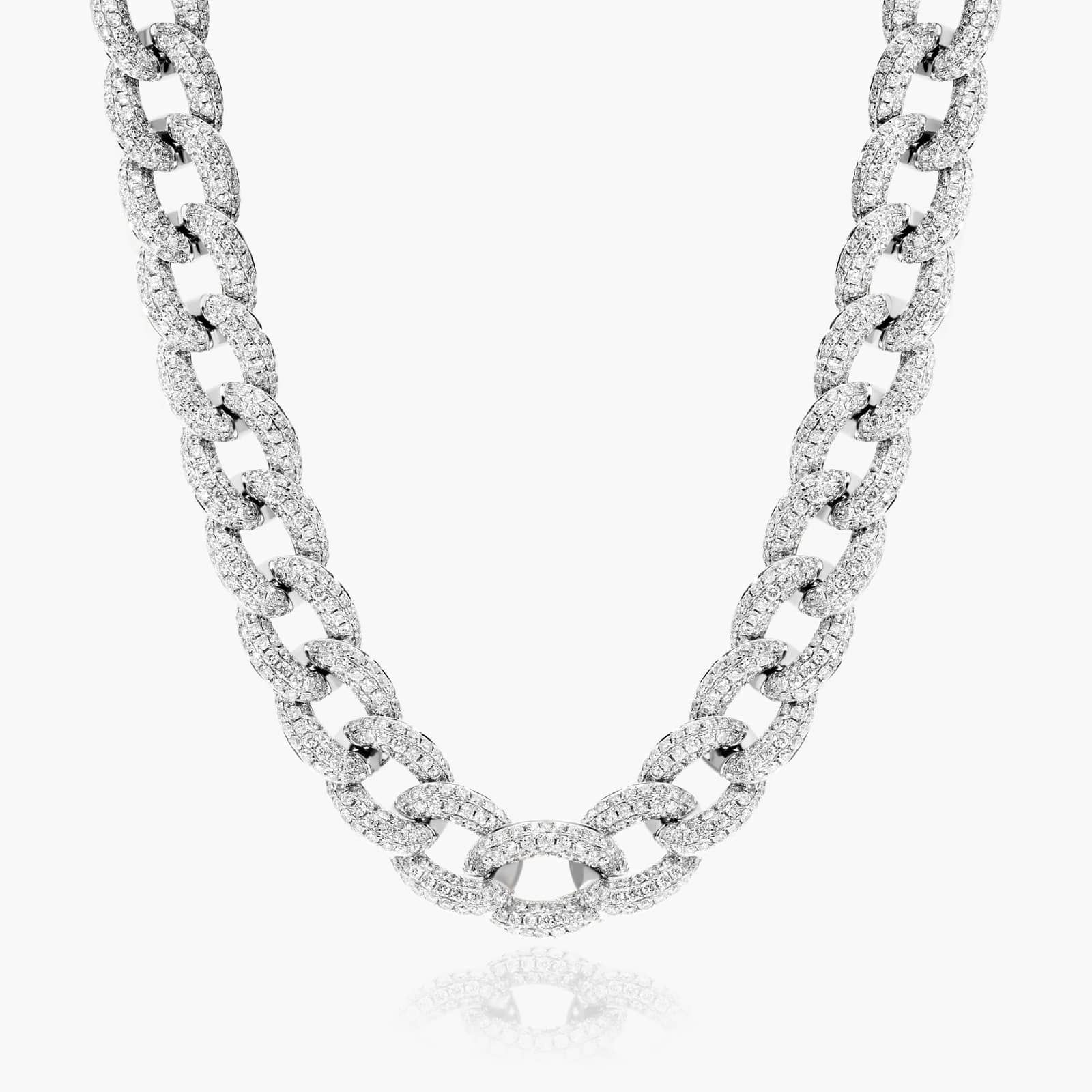 14K White Gold Pavé Diamond Curb Chain Necklace-81589w14