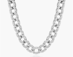 14K White Gold Pavé Diamond Curb Chain Necklace