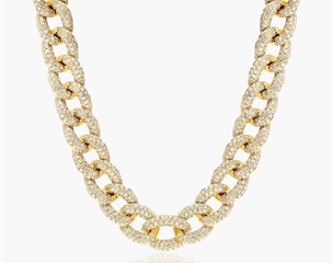 14K Yellow Gold Pavé Diamond Curb Chain Necklace