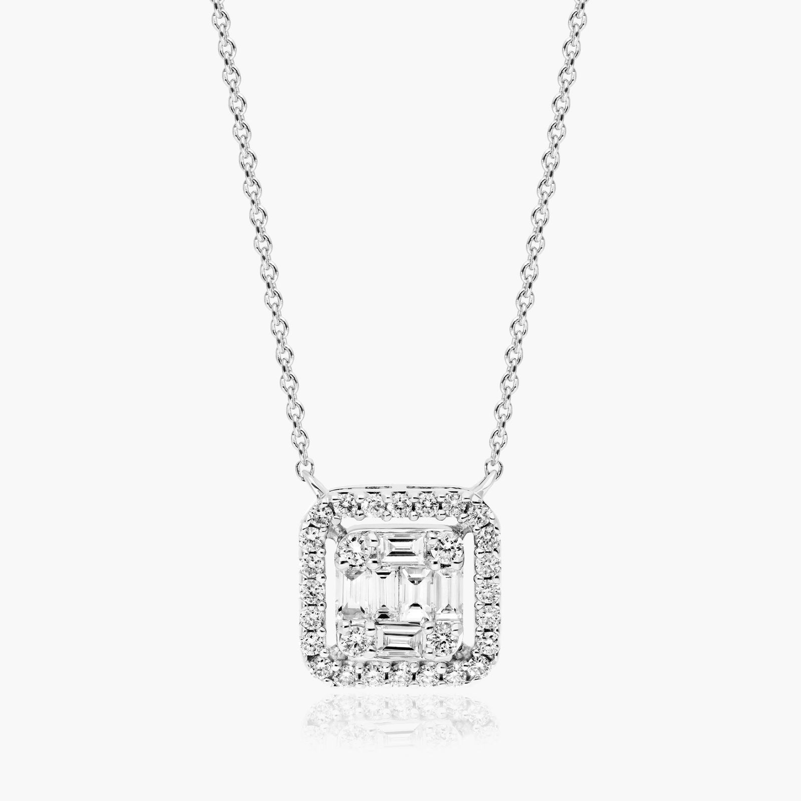 14K White Gold Square Composite Diamond Necklace-81599w14