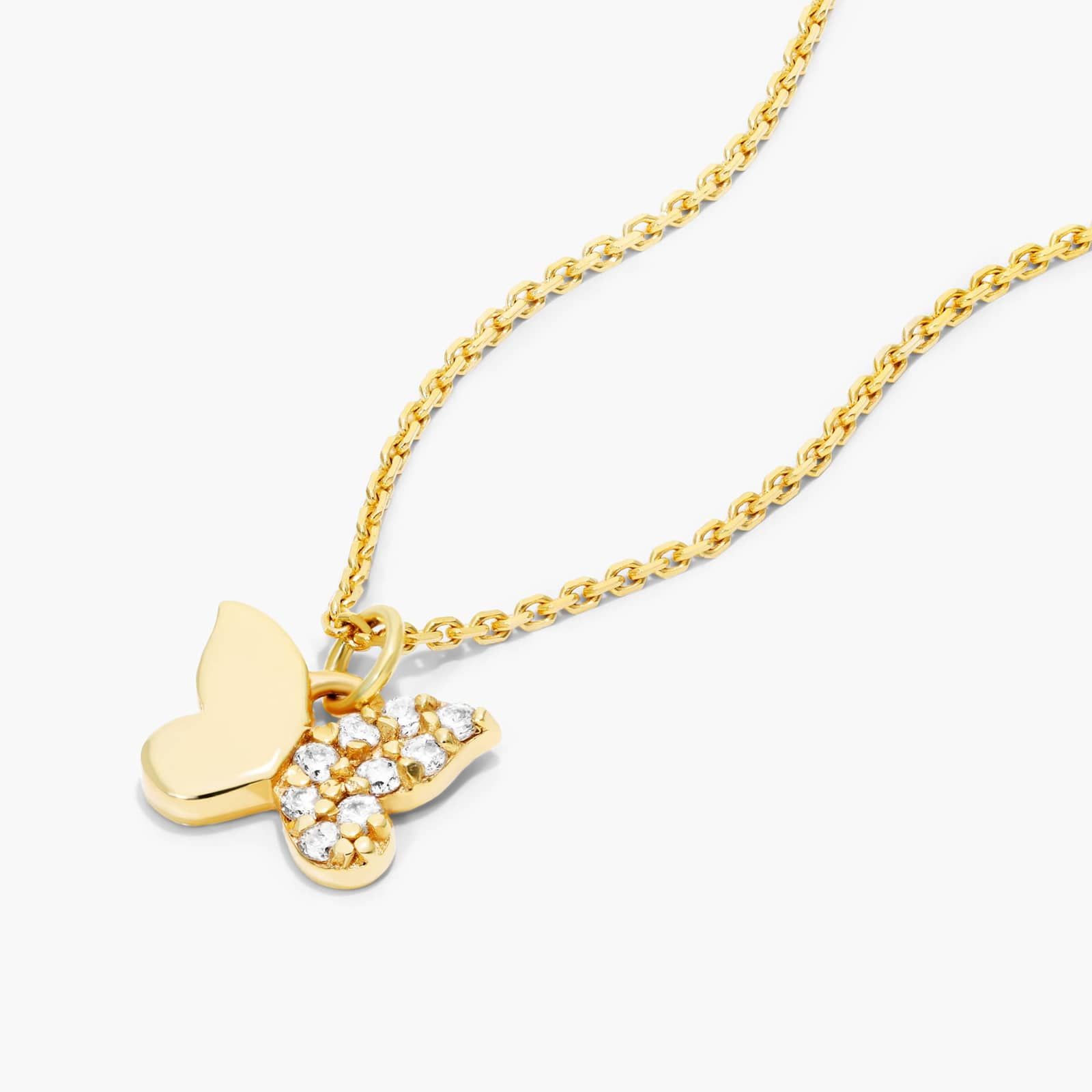 14K Yellow Gold Flitting Butterfly Diamond Necklace Image-1