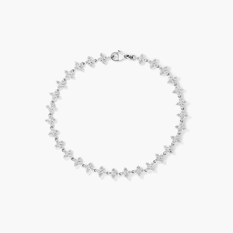 14K White Gold Blossom Lab-Created Diamond Tennis Bracelet