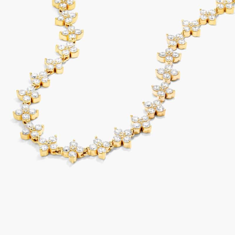14K Yellow Gold Blossom Lab-Created Diamond Tennis Necklace