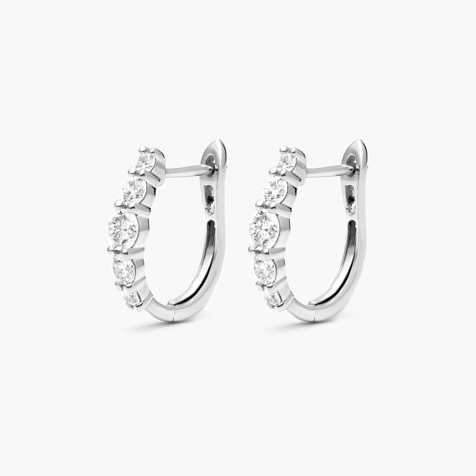 14K White Gold Graduating Lab-Created Diamond Hoop Earrings-81627w14l