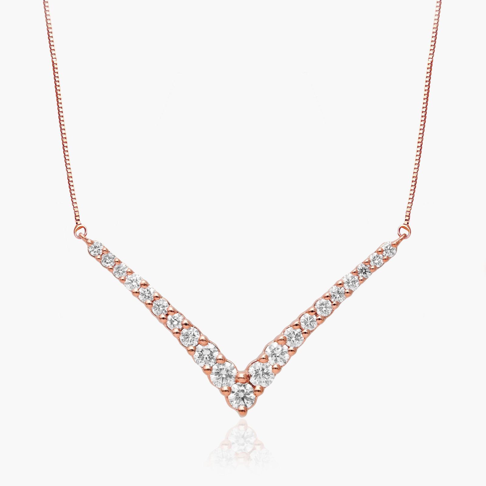 14K Rose Gold Lab-Created Diamond Graduated V Shape Bar Necklace-81630r14l