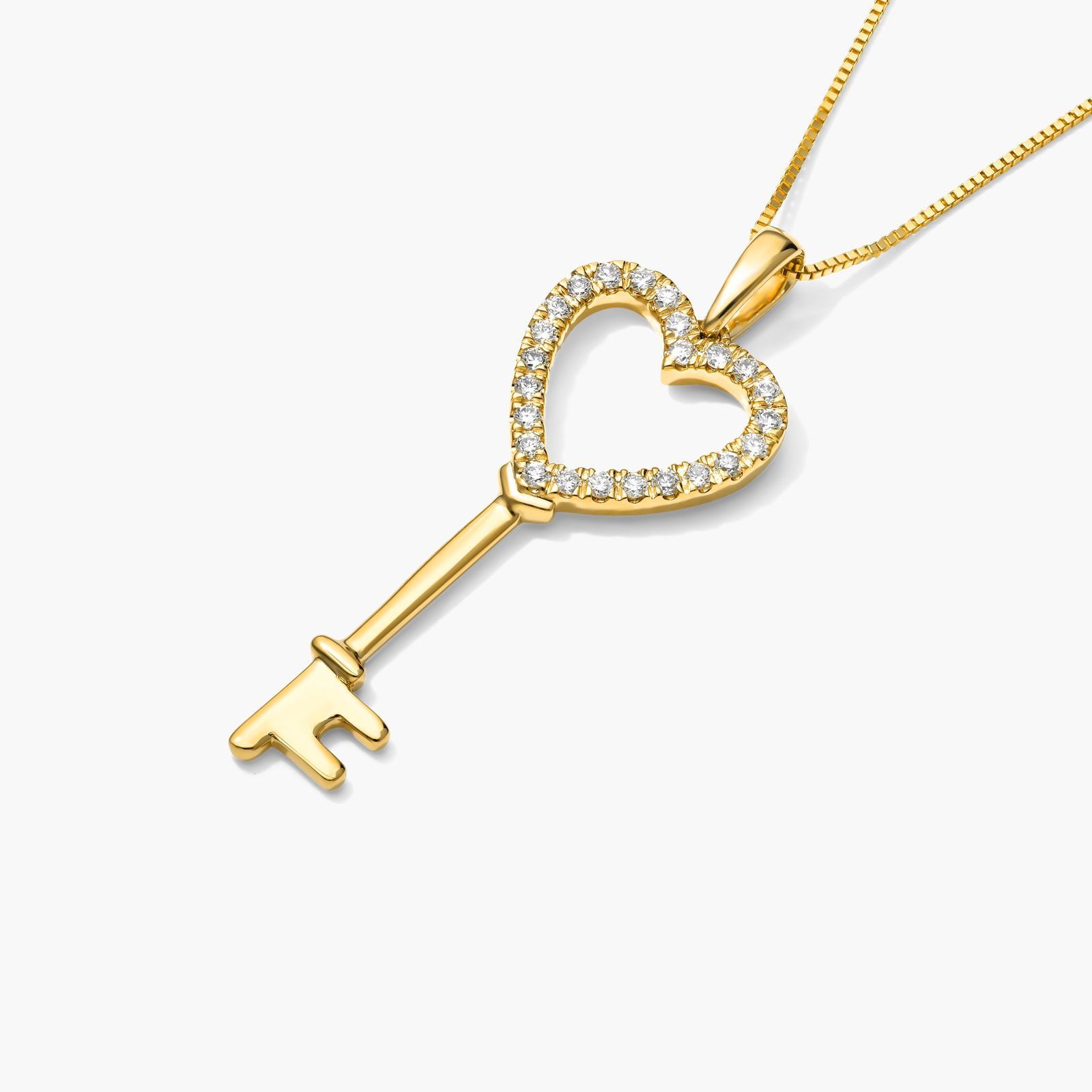 14K Yellow Gold Lab-Grown Diamond Heart-Top Key Pendant-81642y14l