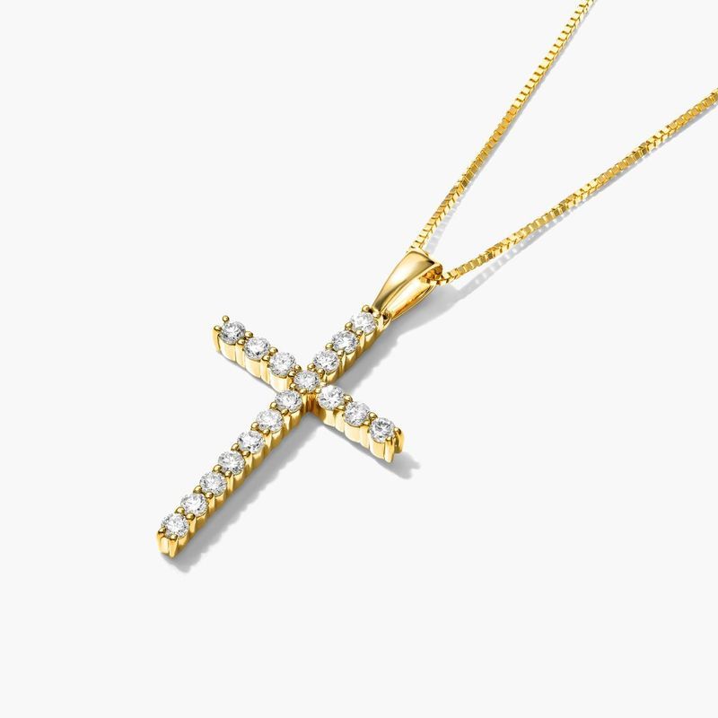 14K Yellow Gold Lab-Created Diamond Cross Pendant