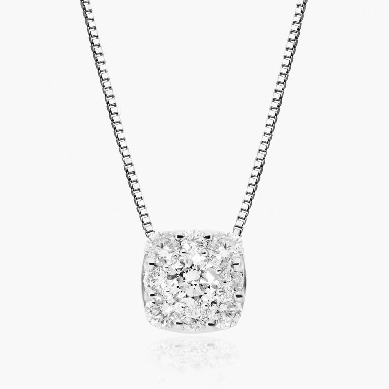 14K White Gold Cushion-Shaped Composite Lab-Created Diamond Necklace