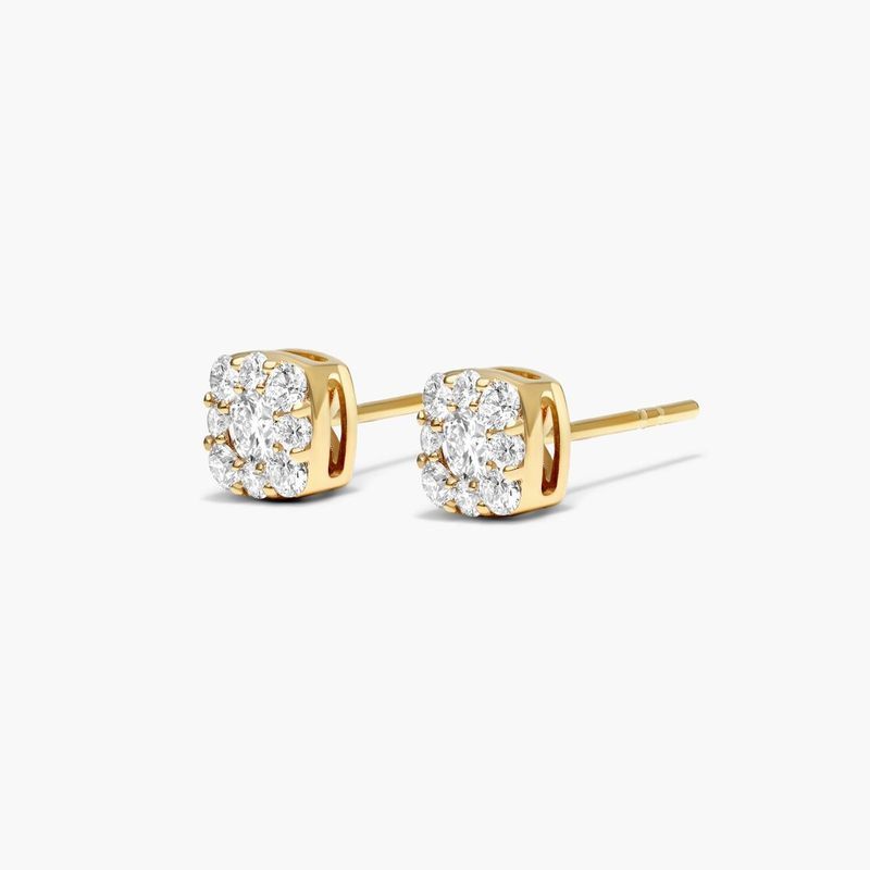 14K Yellow Gold Lab-Created Diamond Cushion-Shaped Composite Stud Earrings