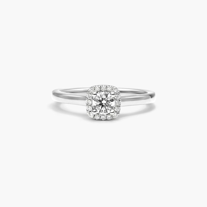 14K White Gold Cushion Halo Lab-Grown Diamond Ring