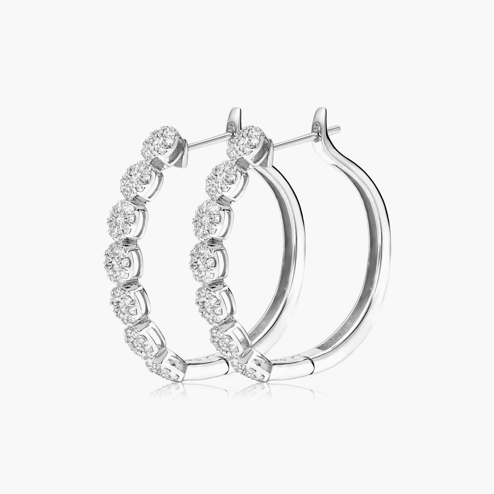 14K White Gold Seven Stone Halo LabCreated Diamond Hoop Earrings81649w14l