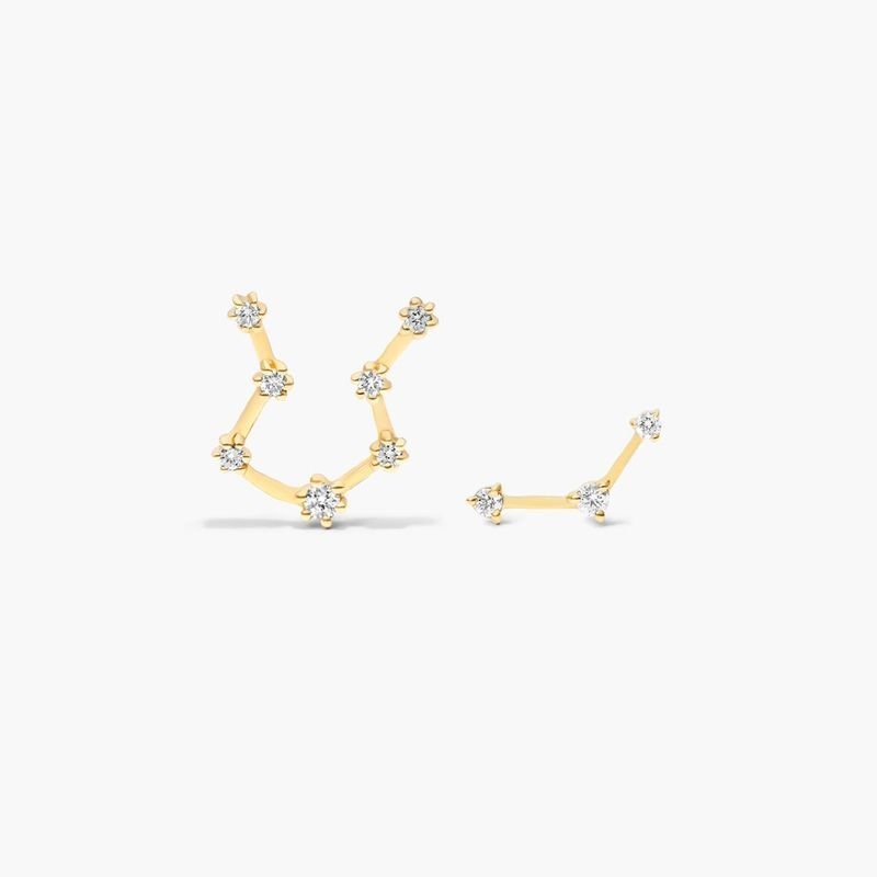 14K Yellow Gold Lab-Created Diamond Aquarius Constellation Stud Earrings