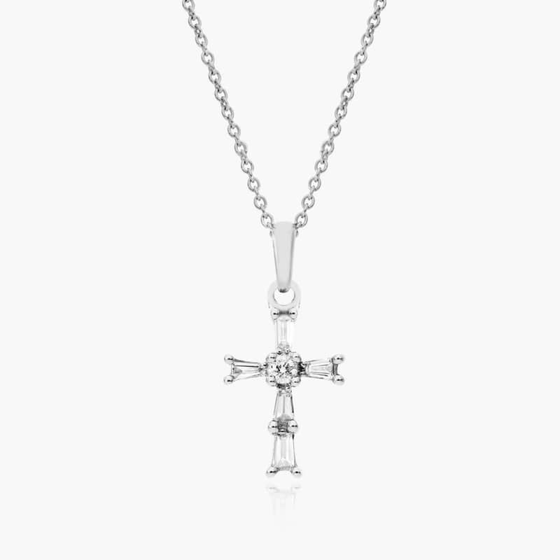 14K White Gold Moderne Cross Diamond Necklace