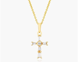 14K Yellow Gold Moderne Cross Diamond Necklace