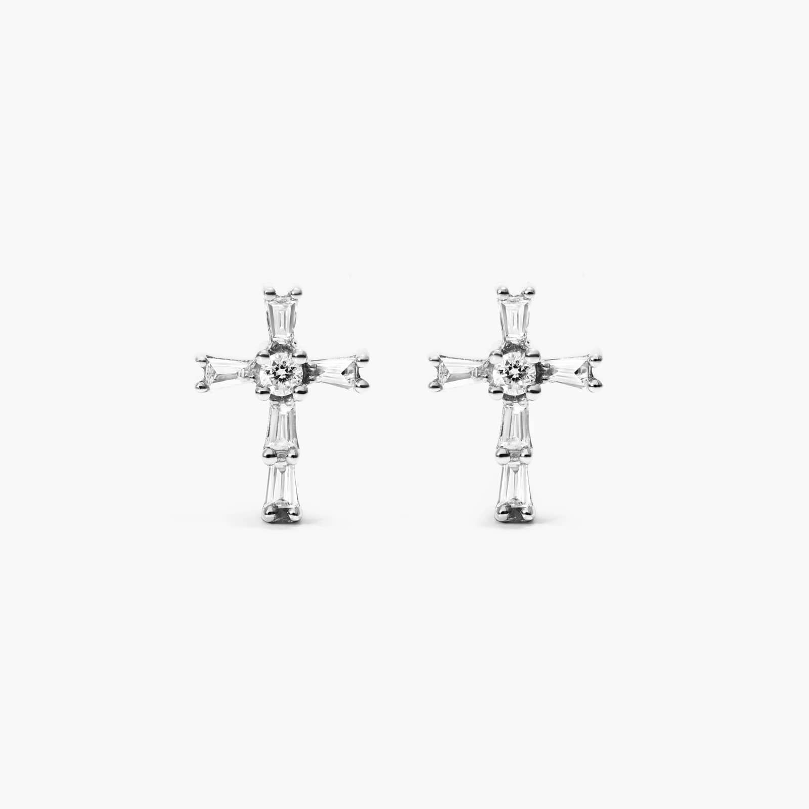 14K White Gold Cross 2ct Diamond Earrings Mens Jesus Christian 14 K 2 ct hot Jewelry