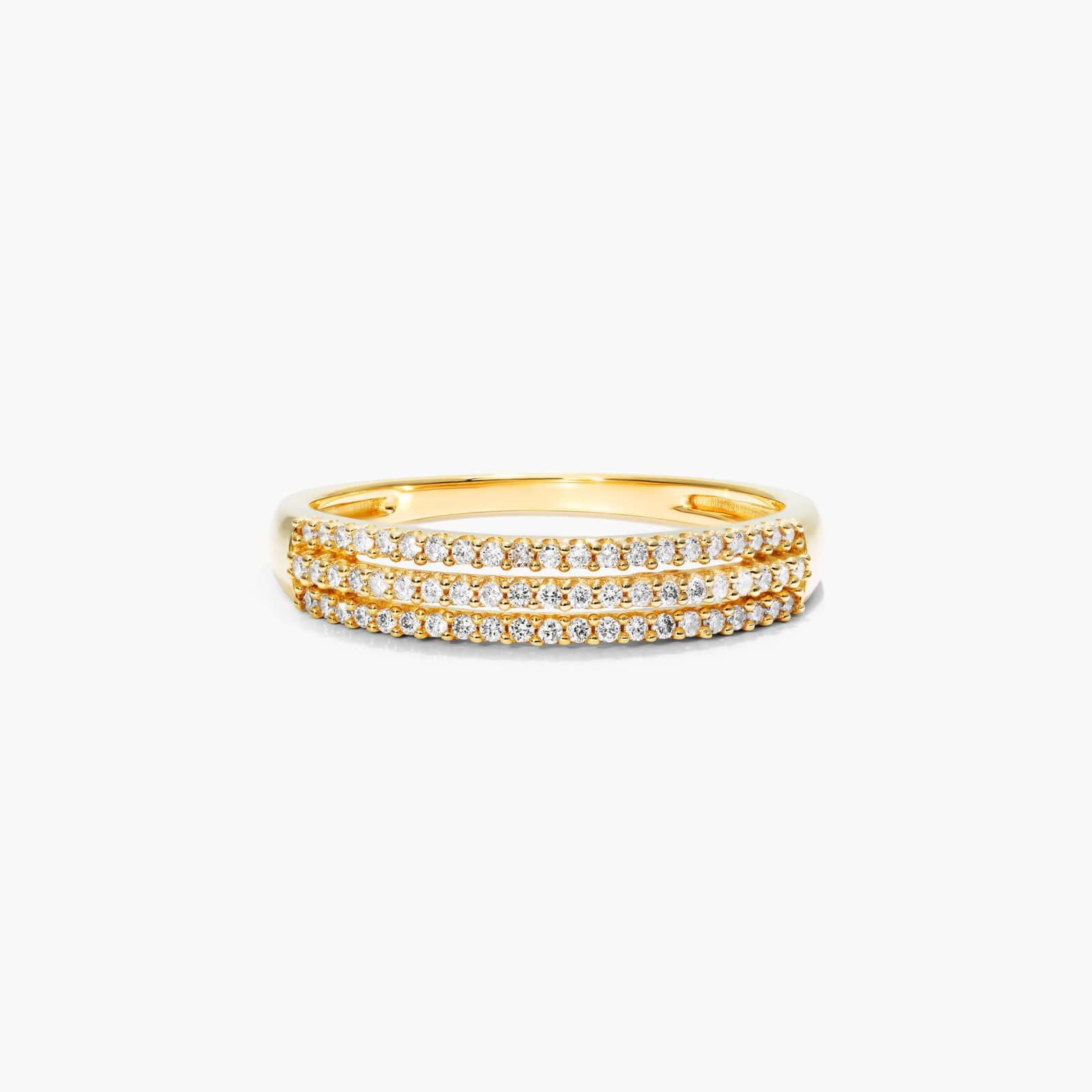 14K Yellow Gold Triple Row Diamond Ring-81665y14