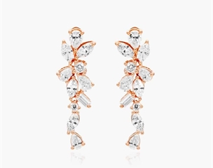 14K Rose Gold Whimsical Diamond Floral Cluster Drop Earrings