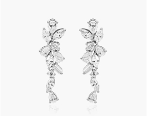 14K White Gold Whimsical Diamond Floral Cluster Drop Earrings