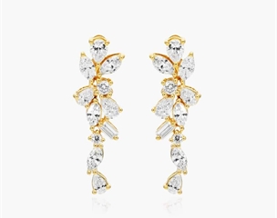 14K Yellow Gold Whimsical Diamond Floral Cluster Drop Earrings