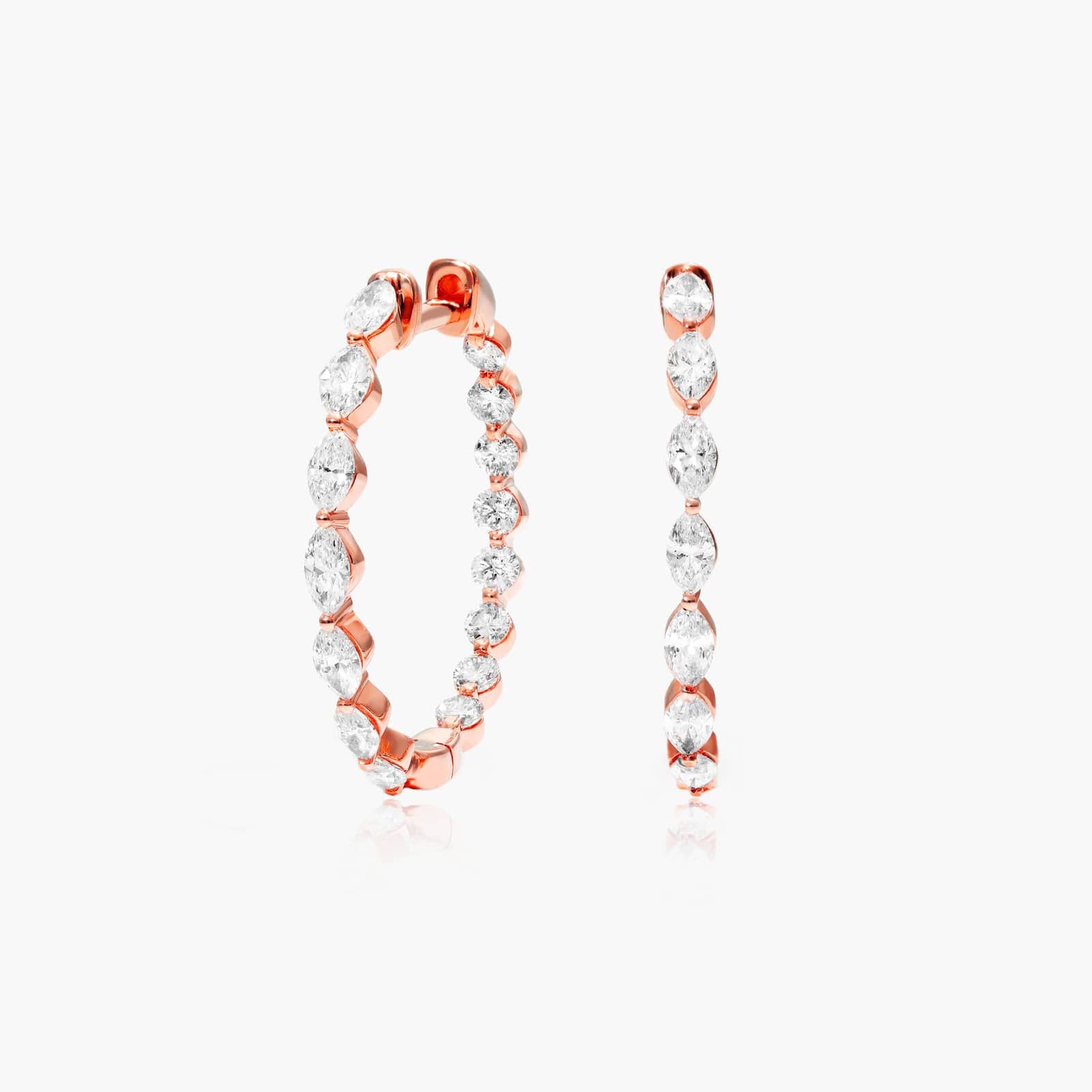 14K Rose Gold Marquise Diamond Inside-Out Hoop Earrings Image-0