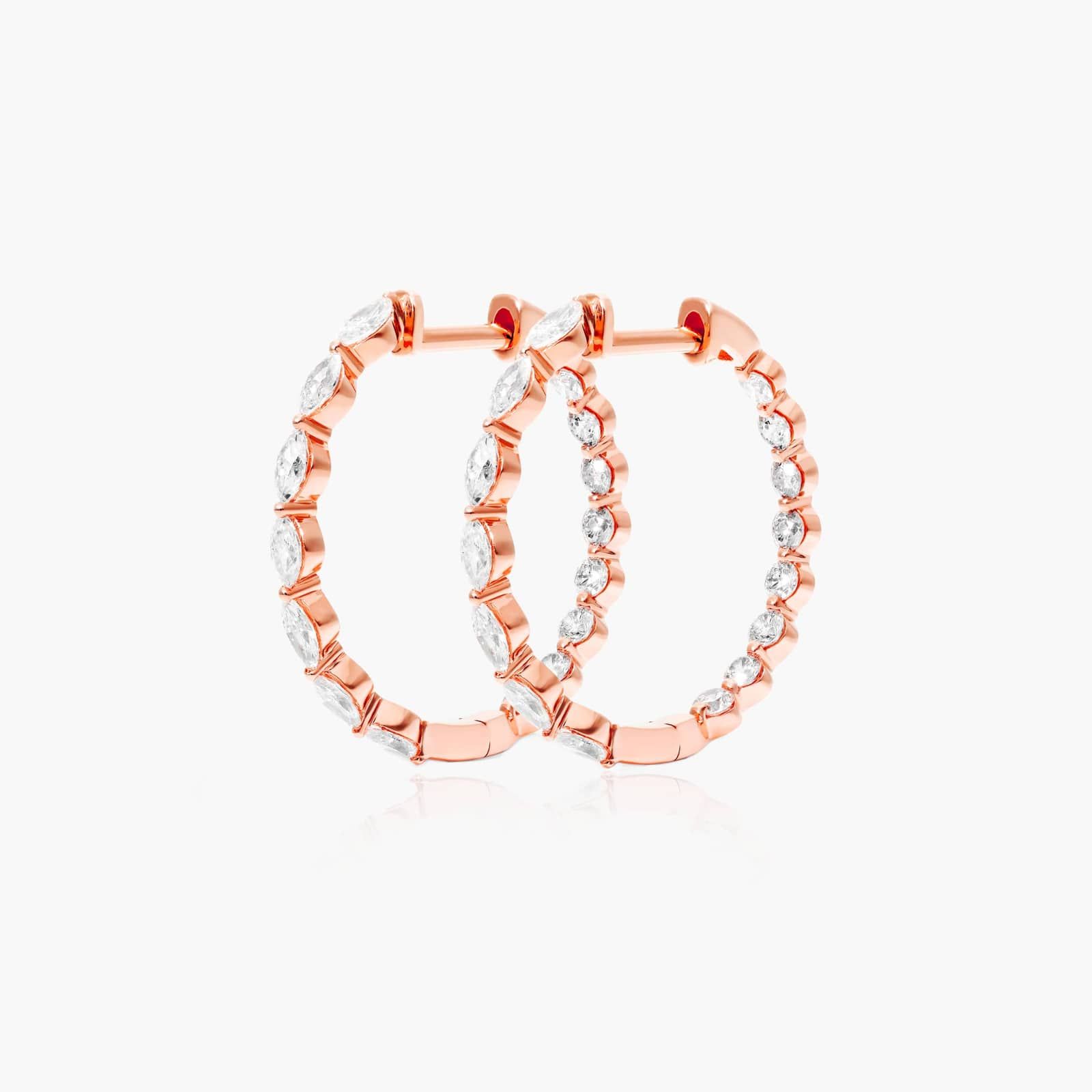 14K Rose Gold Marquise Diamond Inside-Out Hoop Earrings Image-1