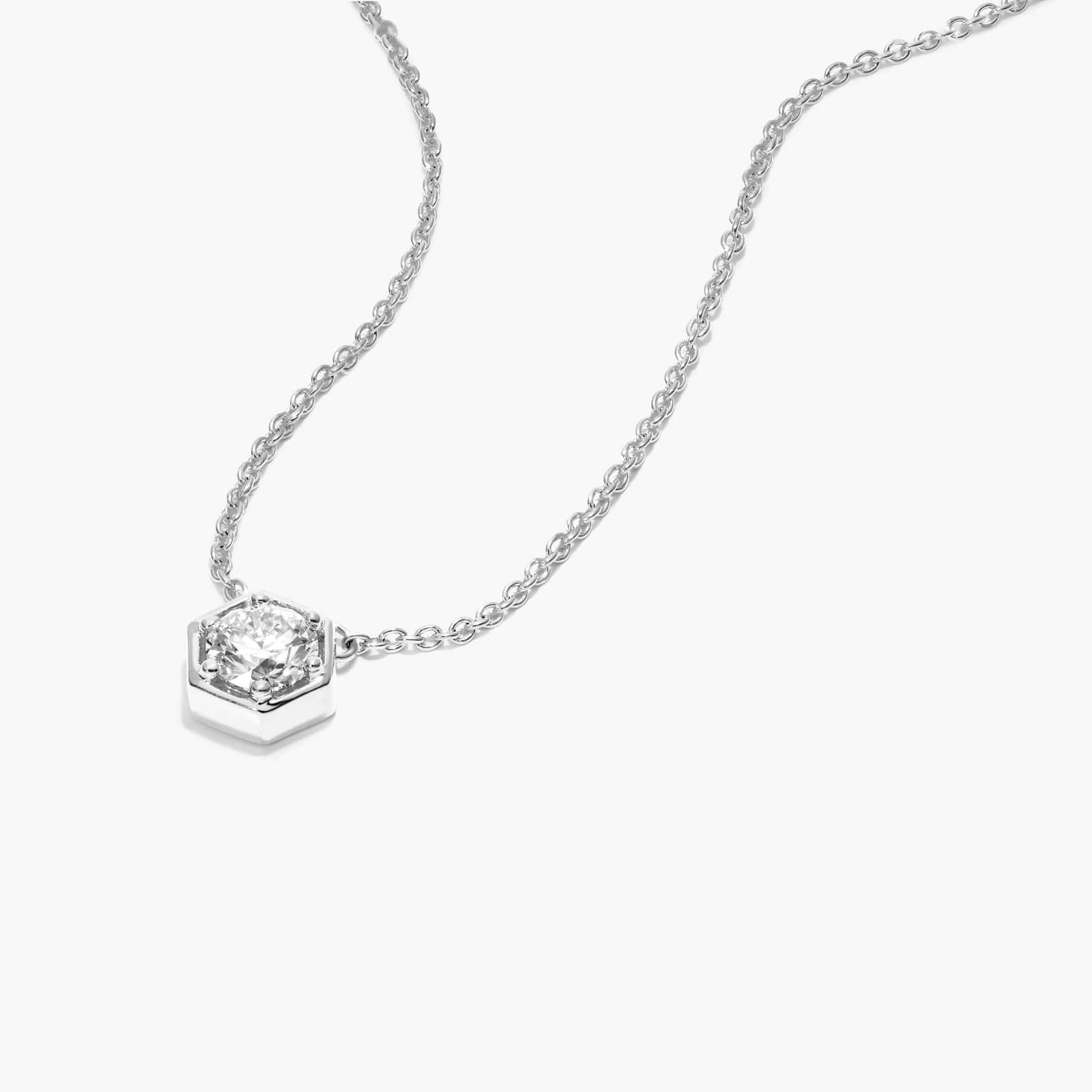 14K White Gold Geometric Frame Solitaire Diamond Pendant Image-1