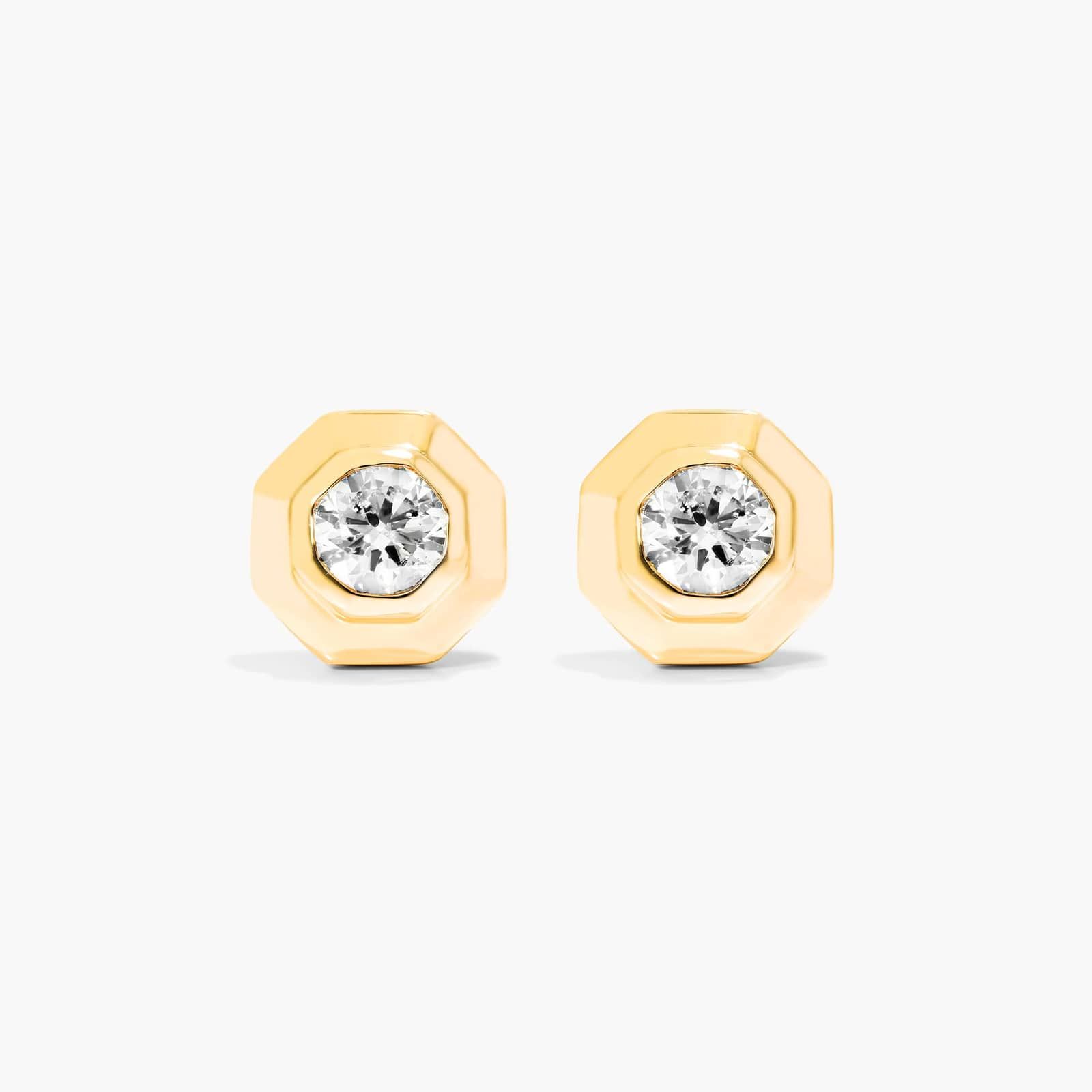 14K Yellow Gold Diamond Solitaire Octagon Frame Stud Earrings Image-0